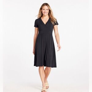 L.L. Bean Black Medium Classic Faux Wrap Dress preppy quiet luxury academia